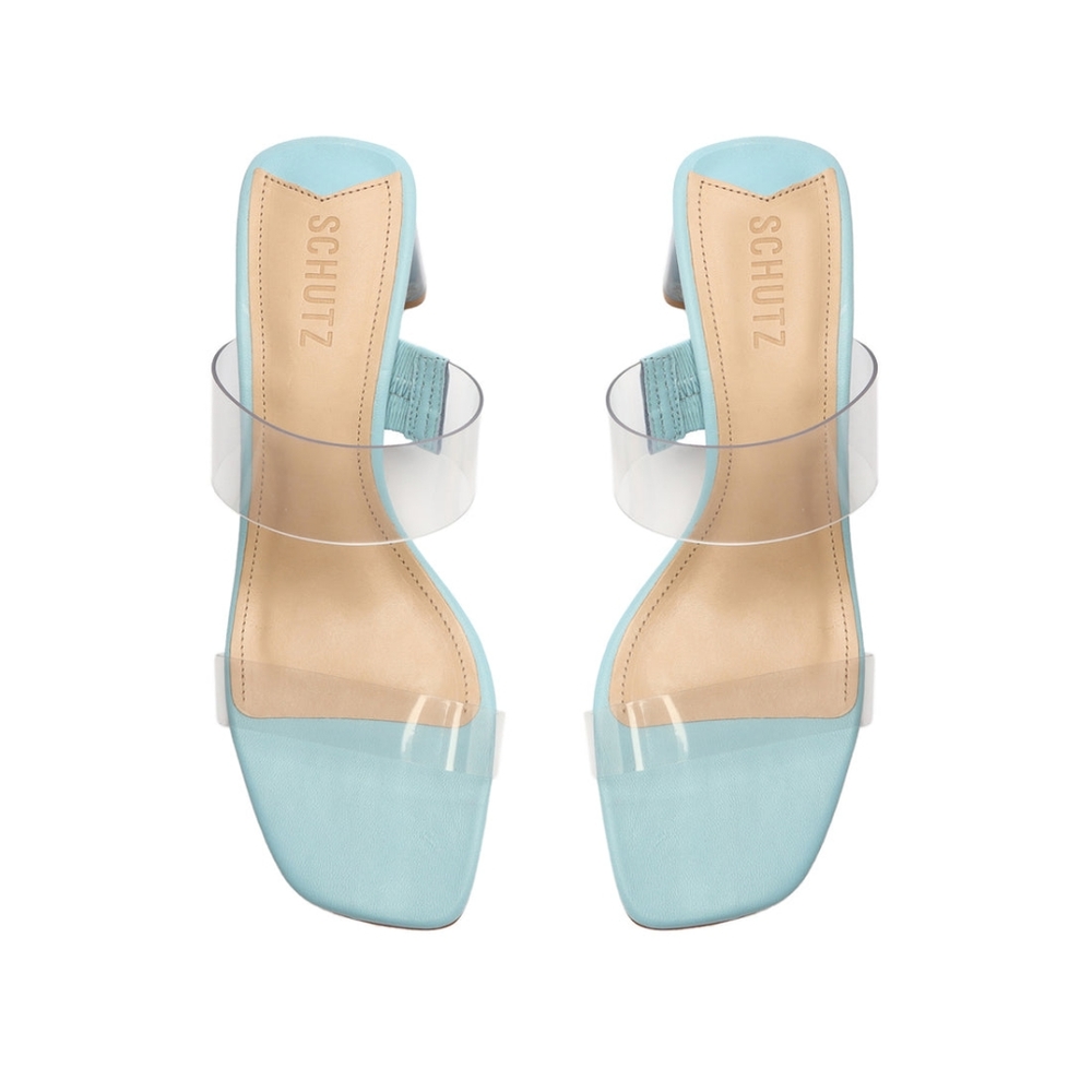 Schultz Ariella Acrylic Blue Mid Sandal .